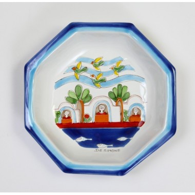 Piatto Ottagonale Folk POTFK-4 ceramiche de simone case sul mare Piatto Ottagonale Folk POTFK-4 ceramiche de simone case sul mare